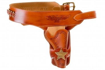 Leather cartridge belt for one revolver