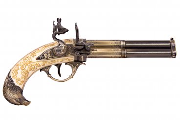 Revolving 3 barrel flintlock pistol, France 18th. C.