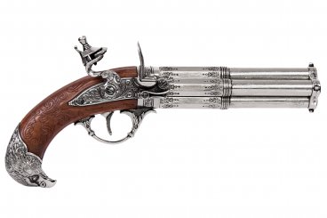 Revolving 4 barrel flintlock pistol, France 18th. C.