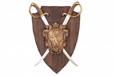 Panoply with coat of arms and 2 sabres