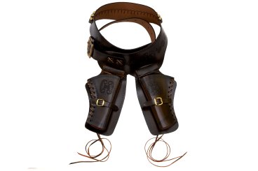 Leather cartridge belt for two revolvers