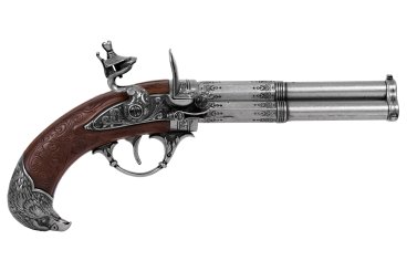Revolving 3 barrel flintlock pistol, France 18th. C.