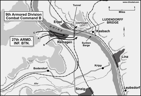 Mapa de situación de Remagen y el puente Ludendorff.